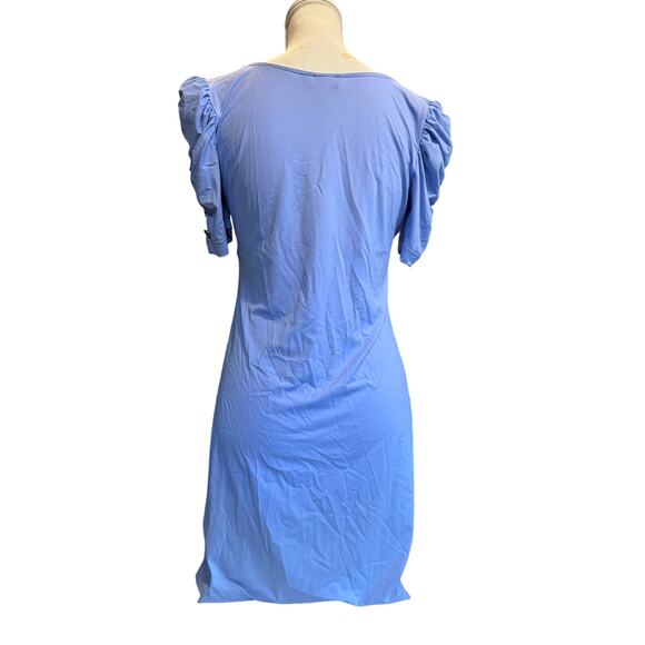 JUICY COUTURE BABY BLUE FIT N FLARE FLOWY DRESS ROMANTIC ROOCHED SLEEVE SOFT - Picture 2 of 4